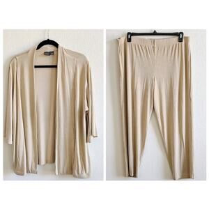 Chico's Travelers Size 3/3Short US XL/16 Tan Beige Cardigan Pants Set Pockets
